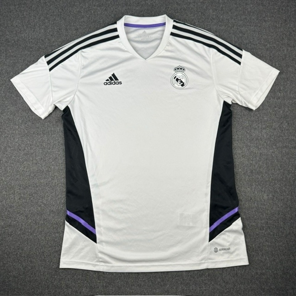 Adidas Real Madrid Training Jersey Mens Medium White Black Purple Aeroready